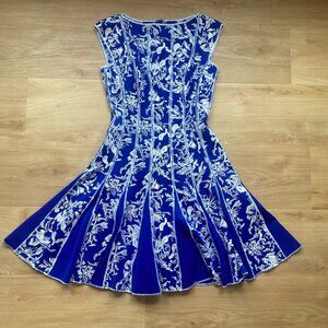 Tadashi Shoji Embroidered Neoprene Mini Fit & Flare Dress Blue Size Medium